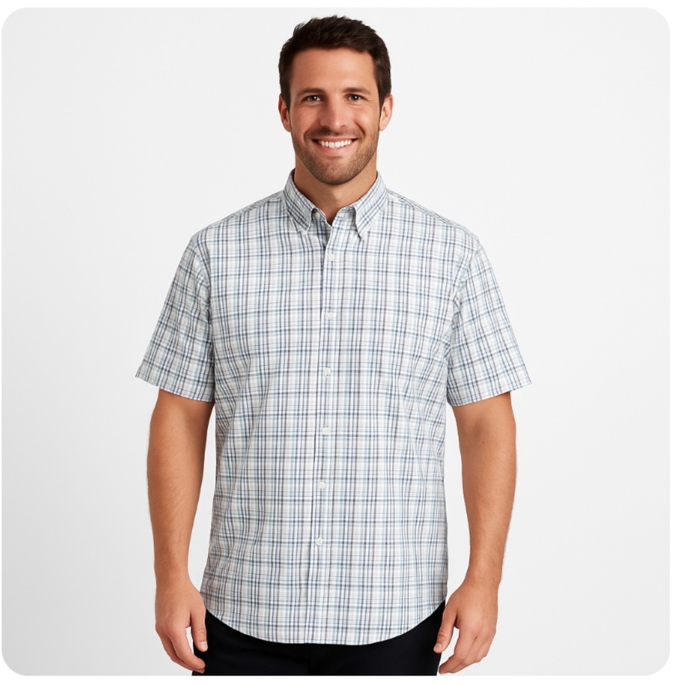 PATAGONIA A/C Plaid Short Sleeve Button Down Shirt Blue White XL